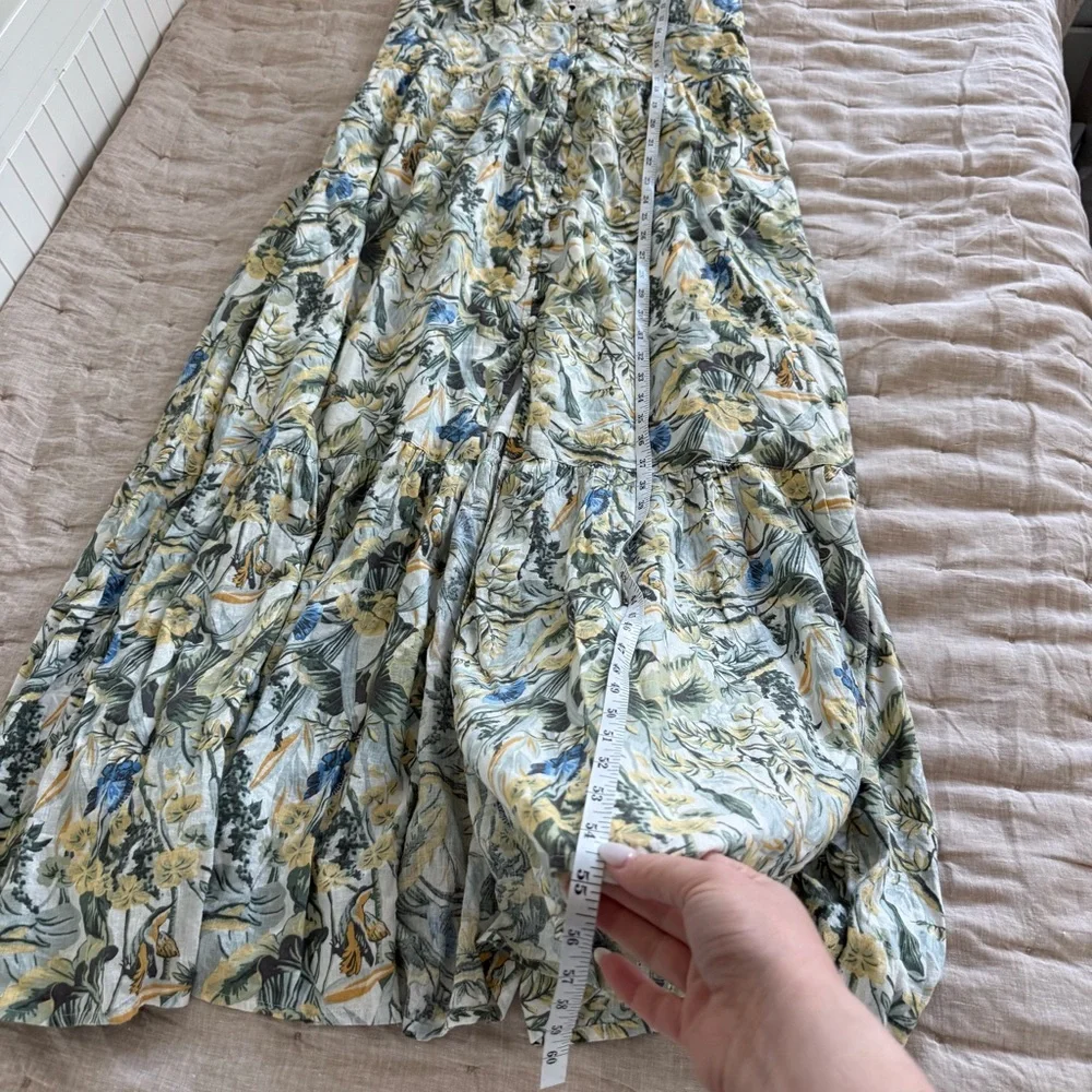 Abercrombie & Fitch plunge maxi Linen Blend dress in tropical print Large
